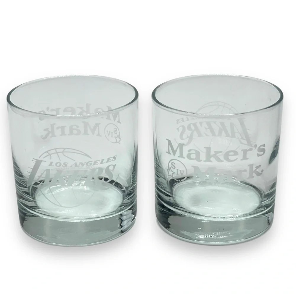 Los Angeles Lakers Maker's Mark Bourbon Whiskey Lowball Rocks Glass Set of 2 NBA